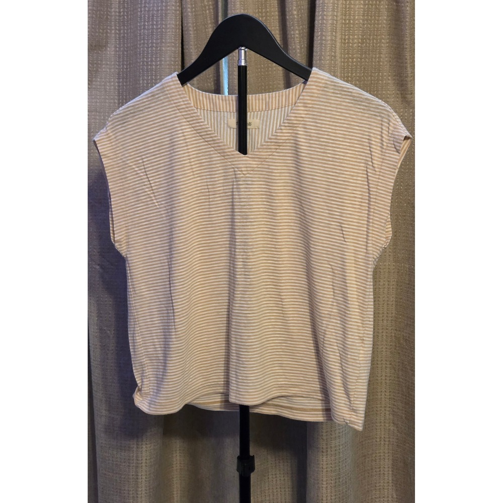 Madewell Striped V-Neck T-Shirt Women's Size XS Tan White